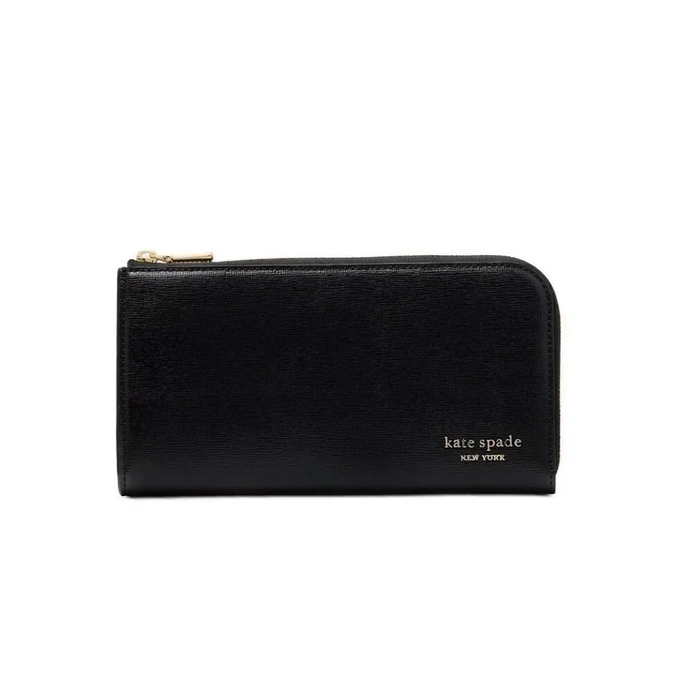 KATE SPADE NY Devin glitter edge leather women's zip around large wallet - Black